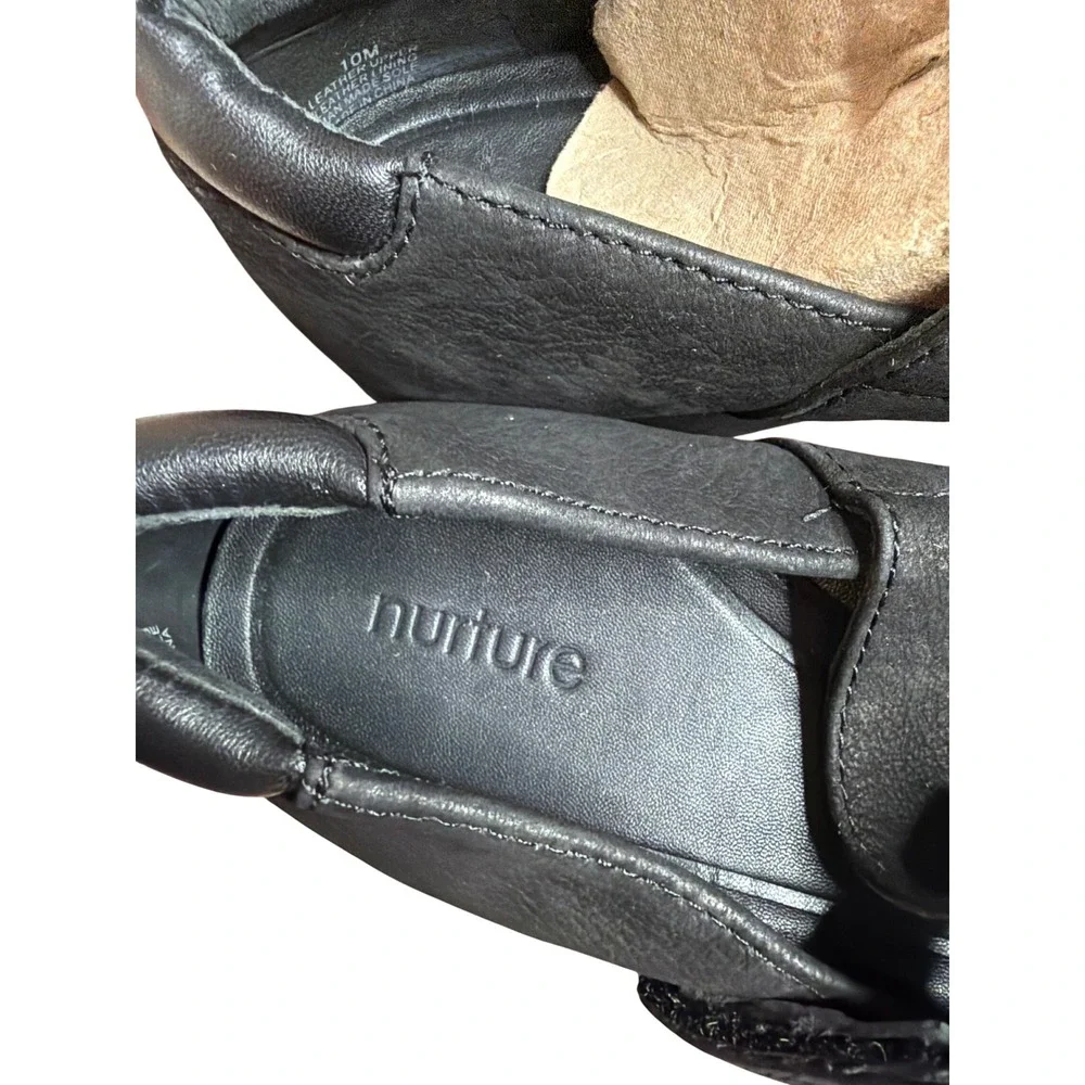 Nurture Womens Black Leather Mary Jane Wedge Shoes Low Heel Comfort Pumps 10M